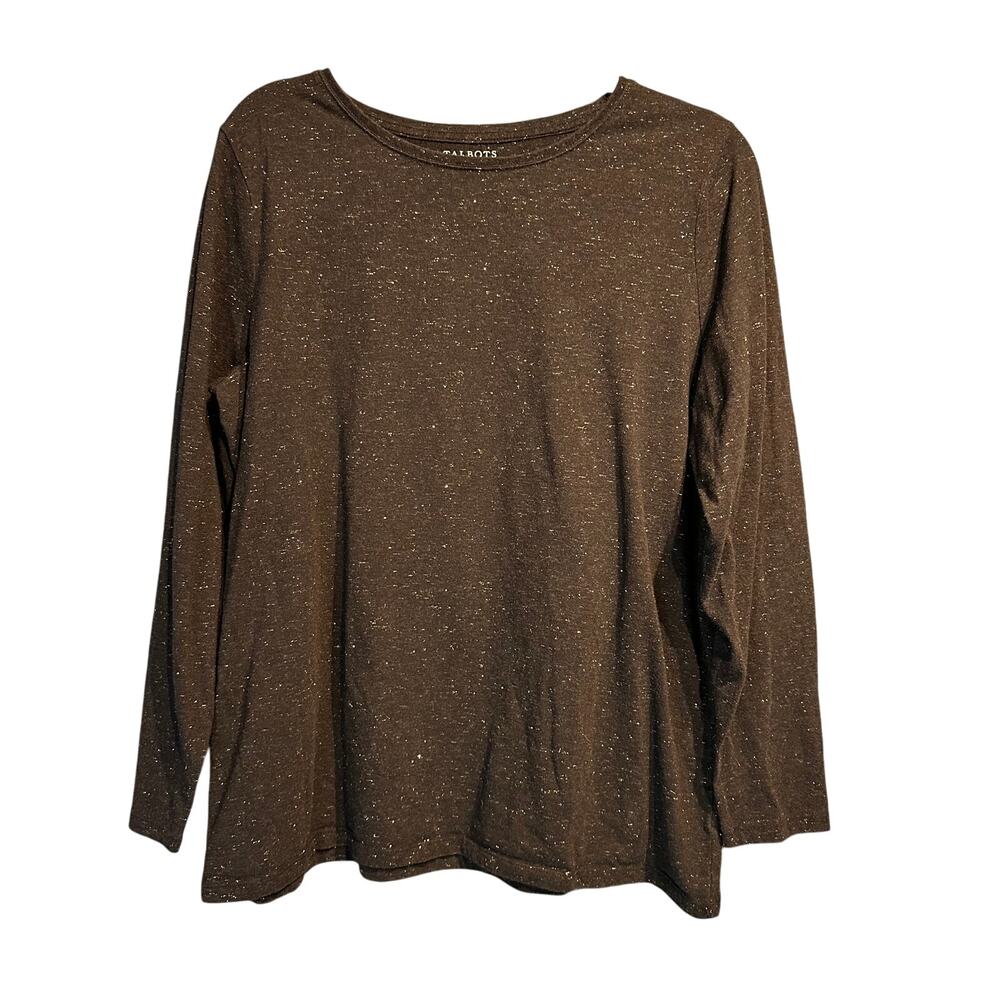 Talbot's Woman Size 1X Holiday Long Sleeve Tee Black Gold